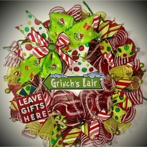 Grinch Christmas wreath mesh Large 22 inch handmade grinch decorations